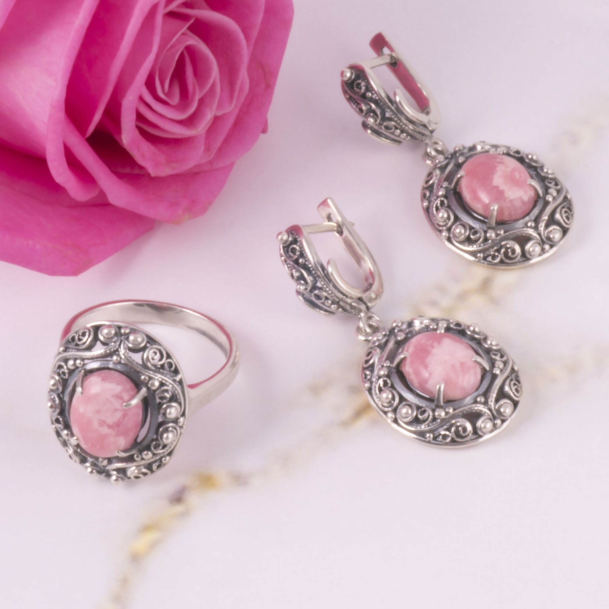 1222 Родохрозит Серьги (Ag 925)