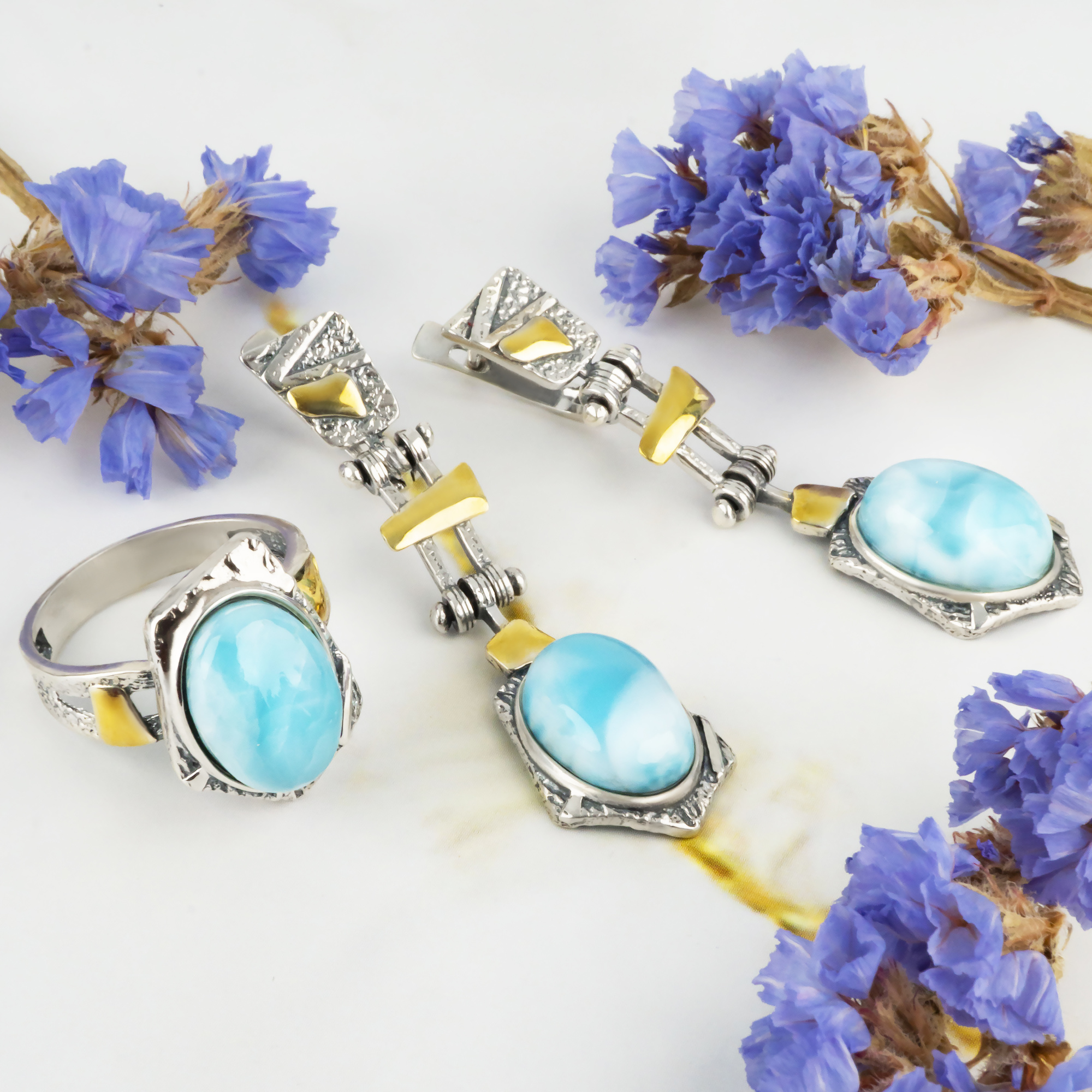 Err1189z Ларимар Серьги (Ag 925)