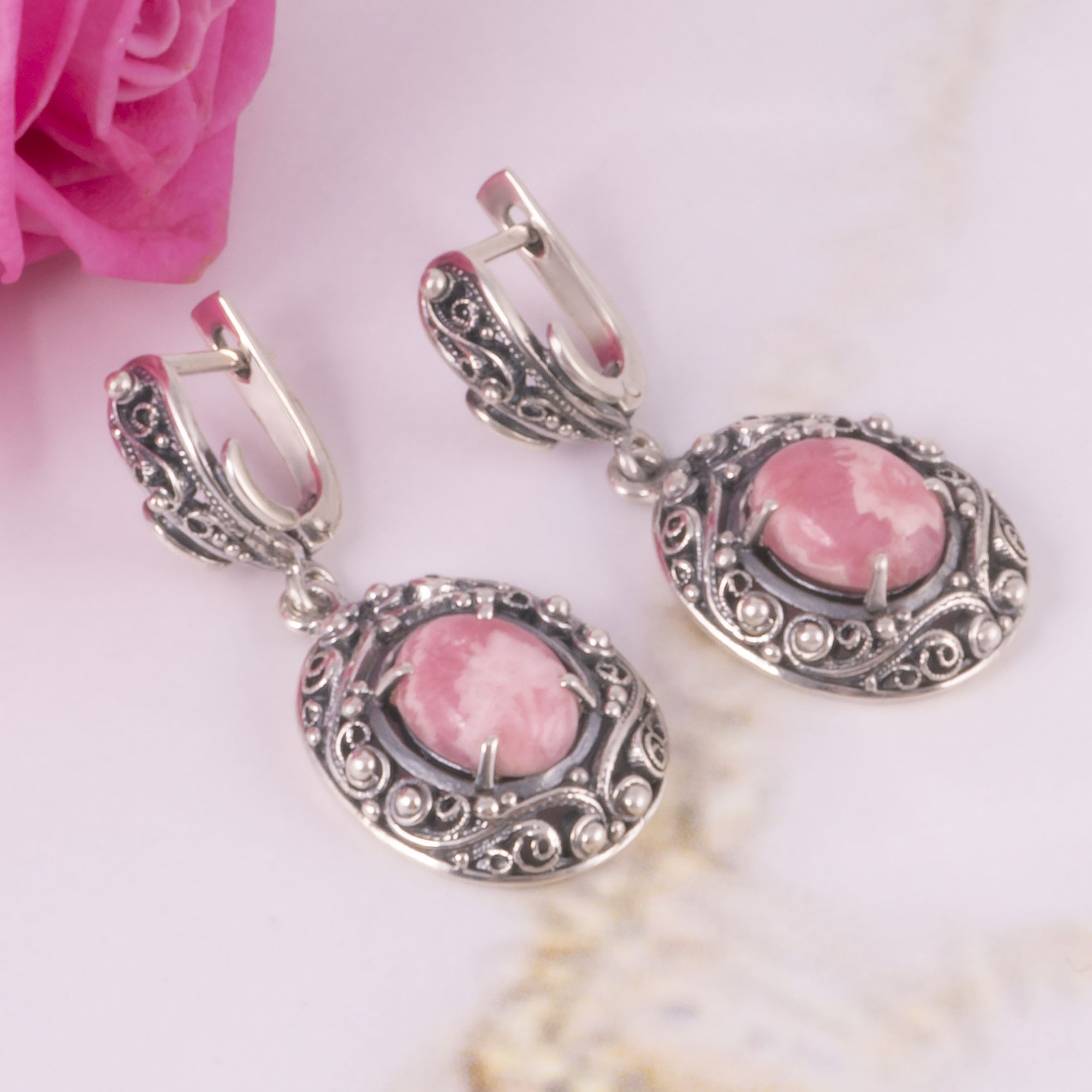 1222 Родохрозит Серьги (Ag 925)