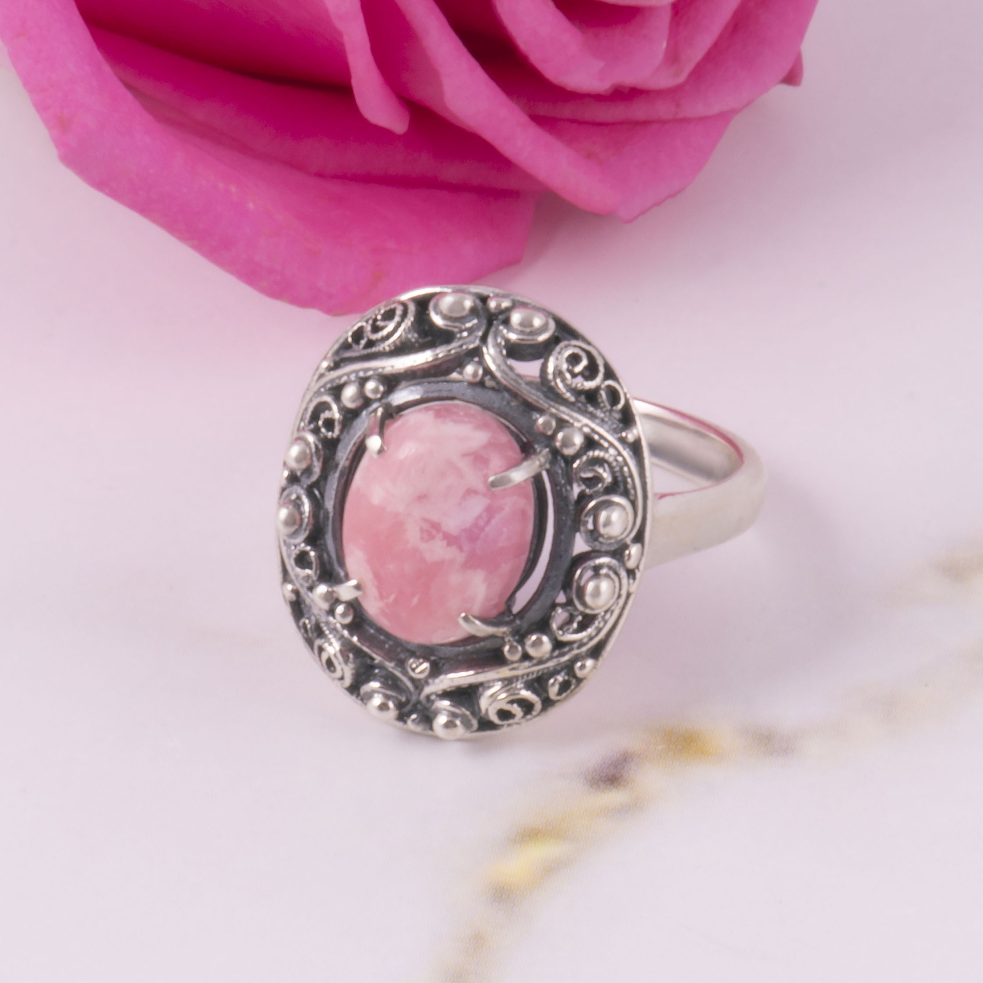 0222 Родохрозит Кольцо (Ag 925)