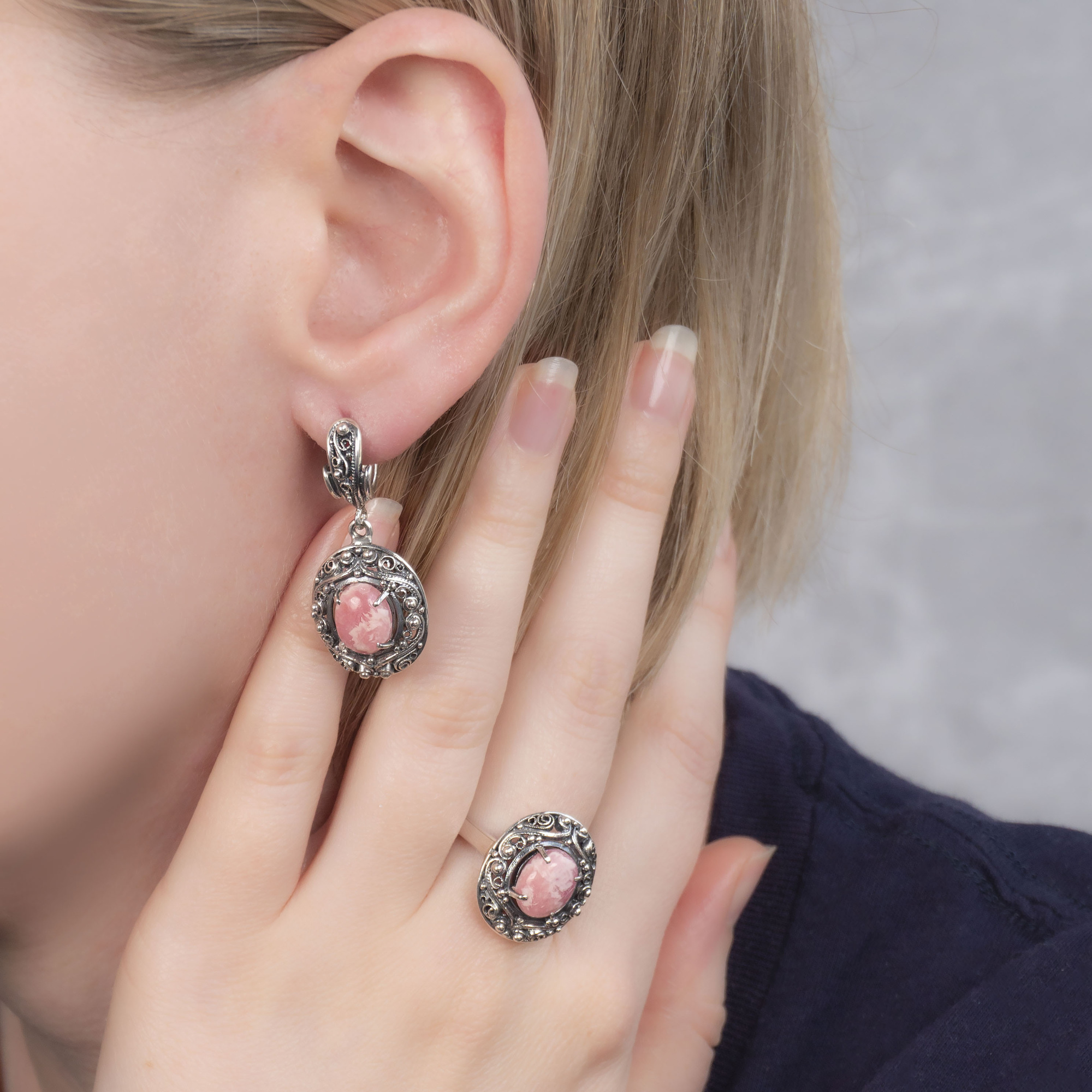 1222 Родохрозит Серьги (Ag 925)