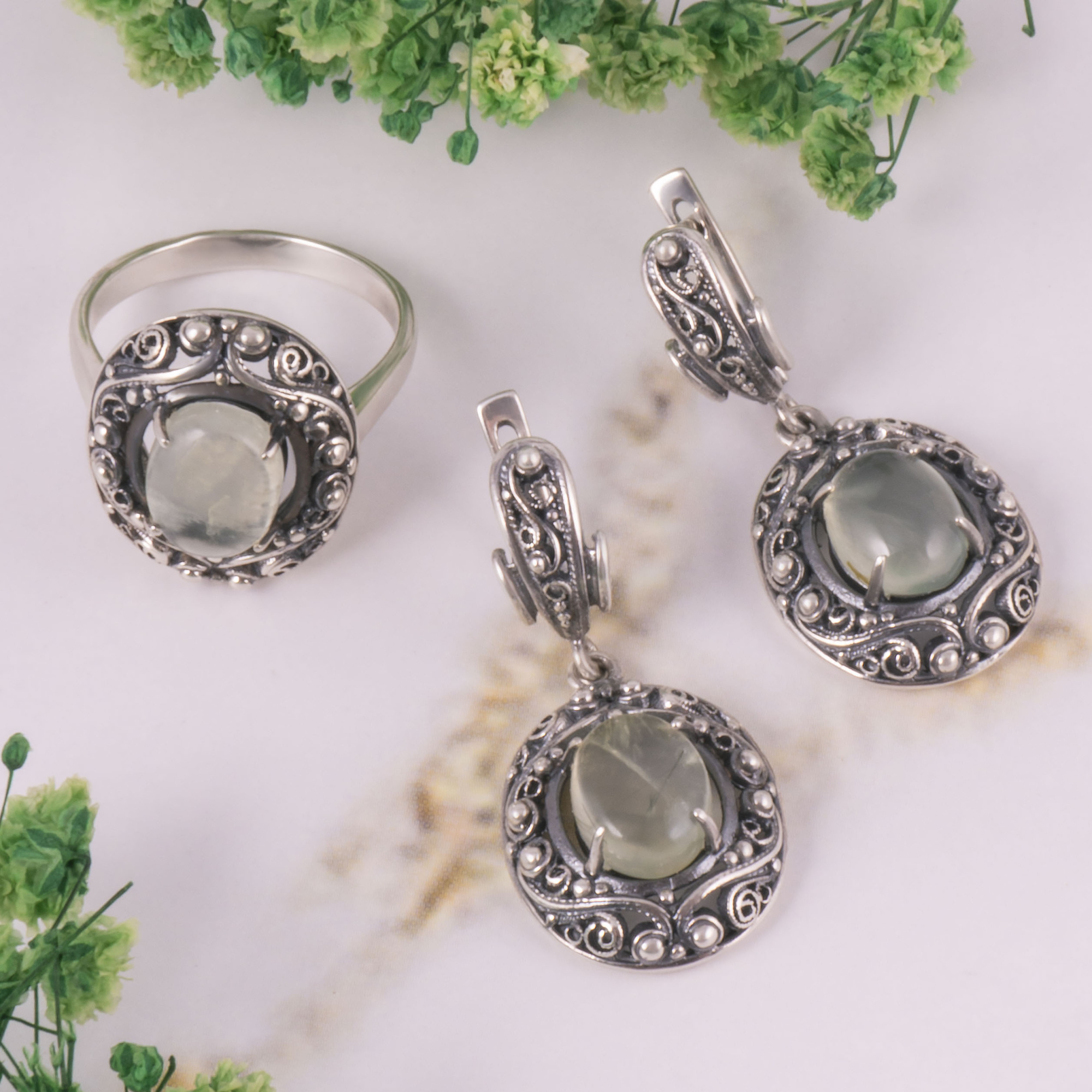 0222 Пренит Кольцо (Ag 925)