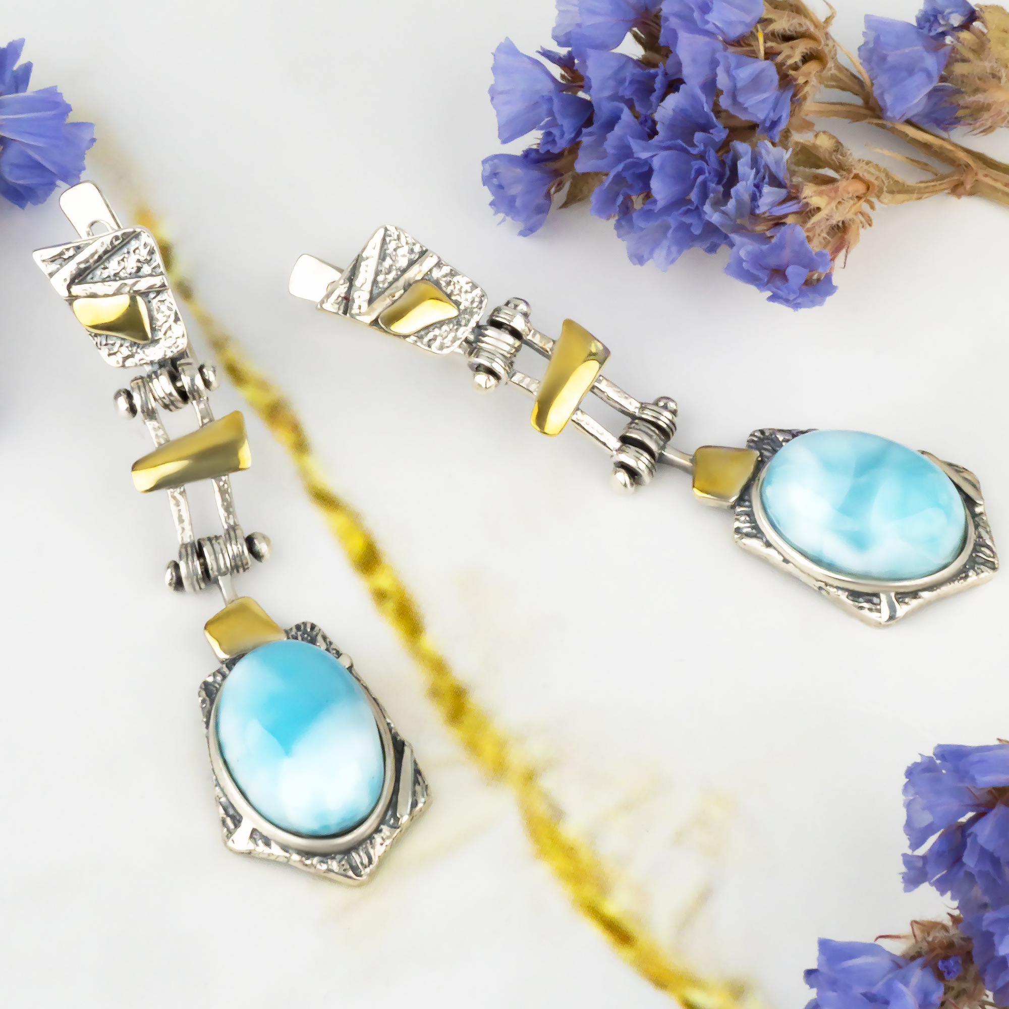 Err1189z Ларимар Серьги (Ag 925)